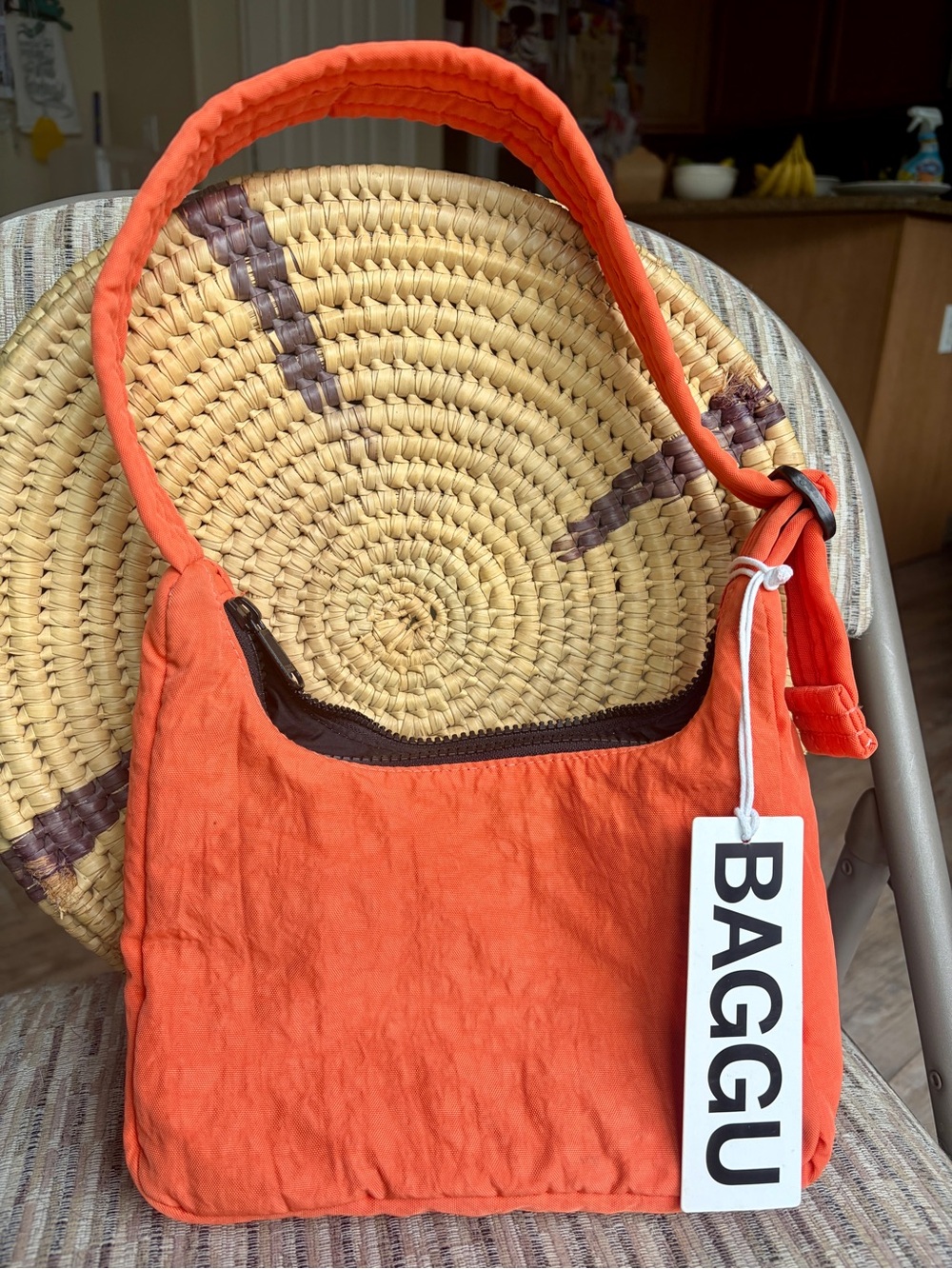 BAGGU MINI NYLON SHOULDER BAG in ORANGE NASTURTIUM  - EUC